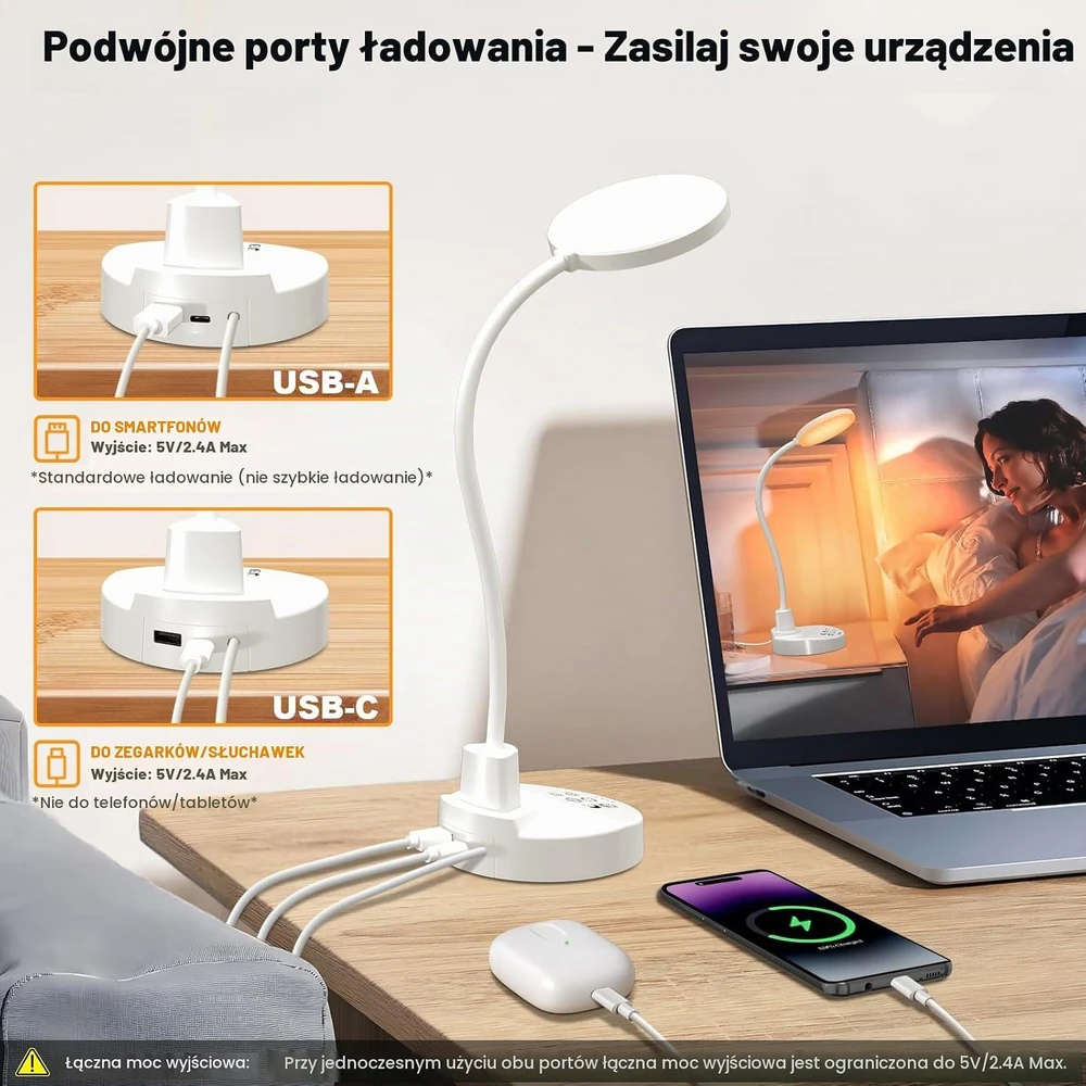 ZAPLIT LED stalinė lempa su USB-A ir USB-C jungtimis, 78 LED, 15 W, DSL802