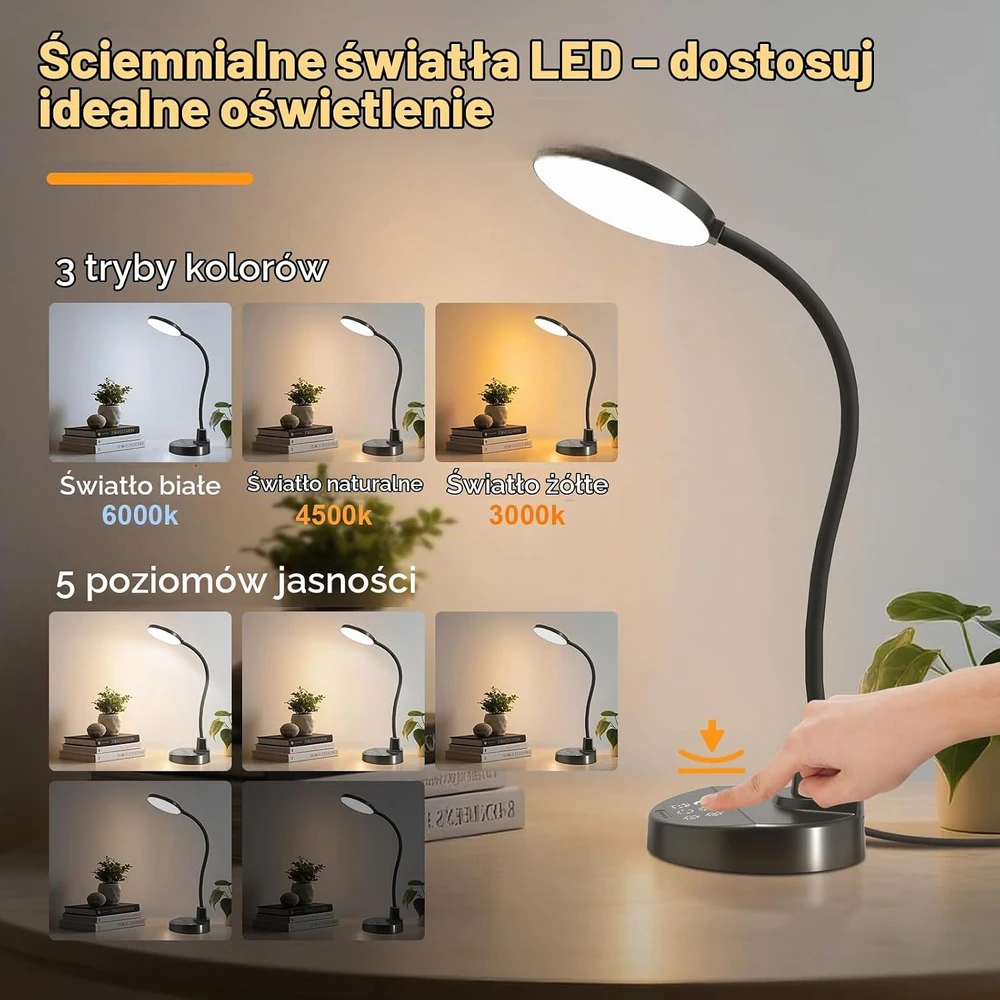 ZAPLIT LED stalinė lempa su USB-A ir USB-C jungtimis, 15 W, 78 LED, DSL802