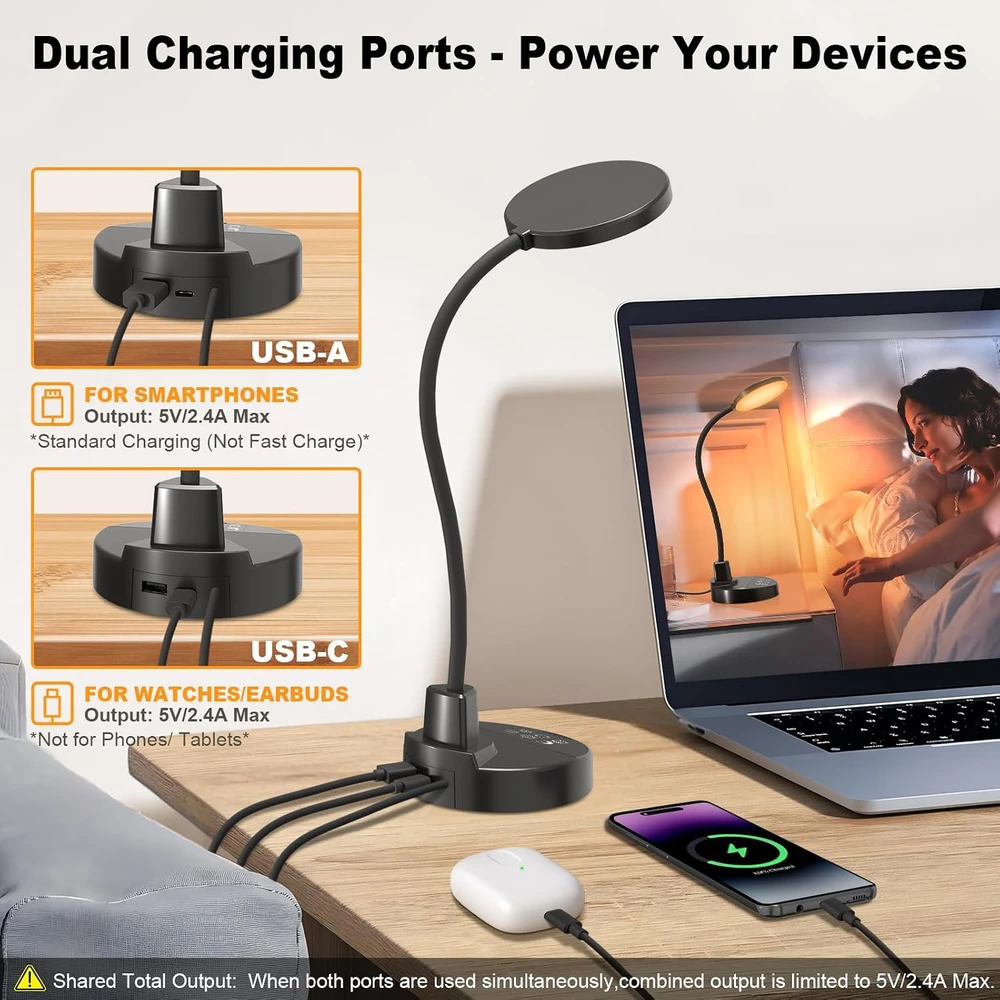 ZAPLIT LED stalinė lempa su USB-A ir USB-C jungtimis, 15 W, 78 LED, DSL802