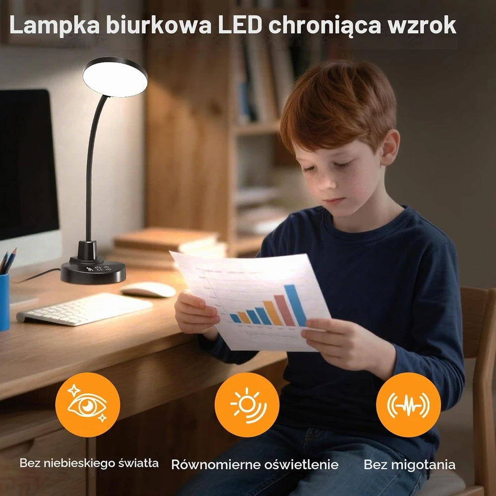ZAPLIT LED stalinė lempa su USB-A ir USB-C jungtimis, 15 W, 78 LED, DSL802