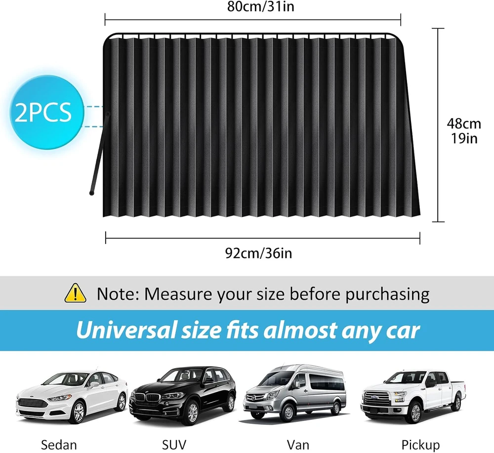 ZATOOTO magnetinės automobilio langų užuolaidėlės nuo saulės, 2 vnt., 80 × 48 cm, C-S01BL