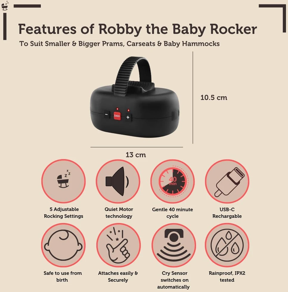ZAZU automatinis kūdikių vežimėlio supimo įrenginys Robby, USB-C, IPX2, ZA-ROCKER-01