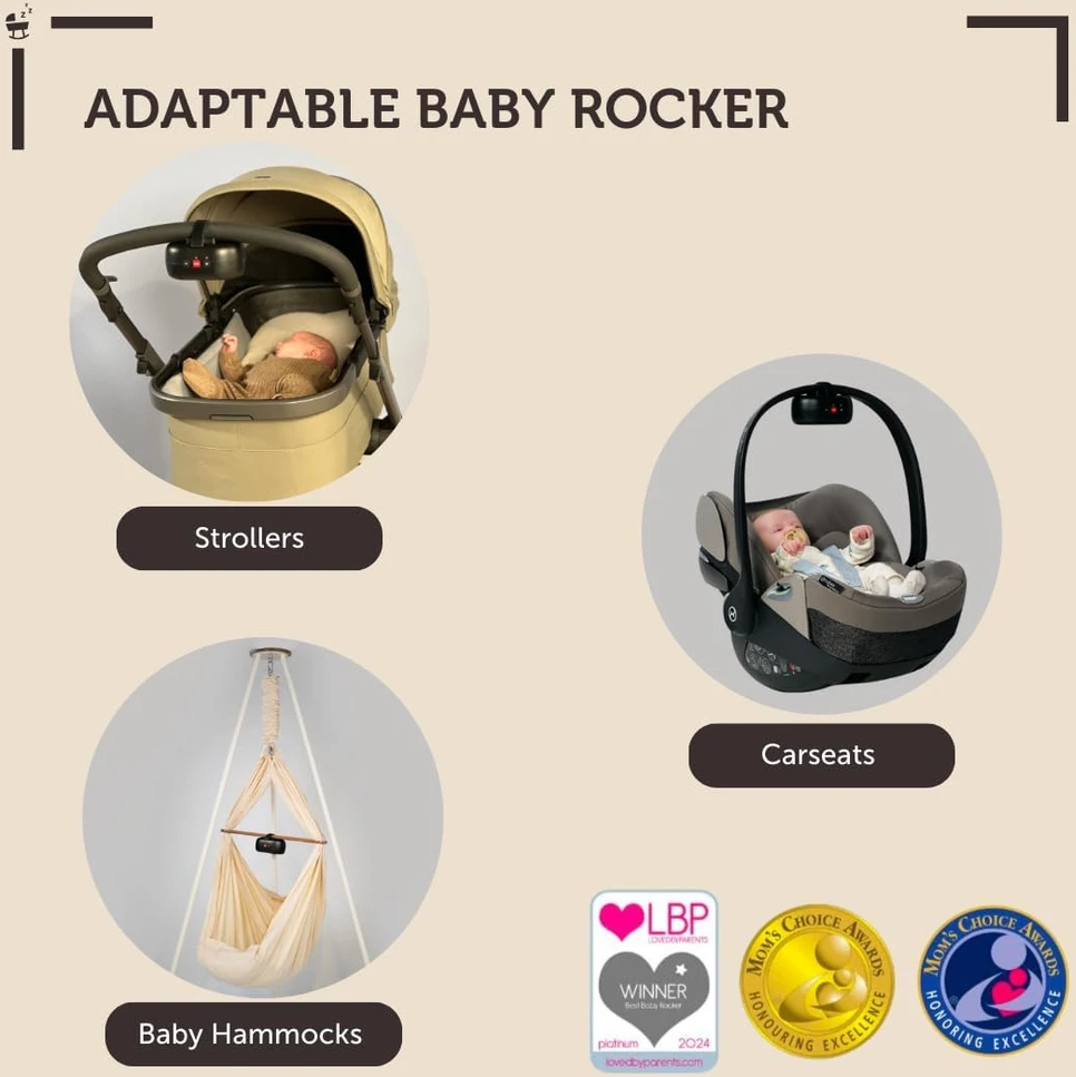 ZAZU automatinis kūdikių vežimėlio supimo įrenginys Robby, USB-C, IPX2, ZA-ROCKER-01