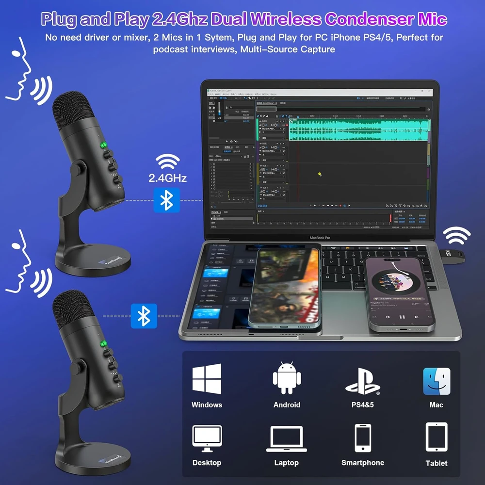 Zealsound belaidžių mikrofonų USB rinkinys, lavalier, 2 vnt., juodas, k2x-eu