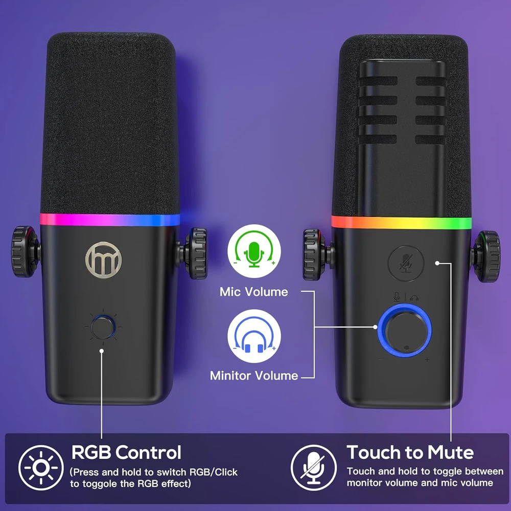 Zealsound dinaminis mikrofonas su USB ir XLR, RGB apšvietimu, 50 Hz–14 kHz, KD8S-EU