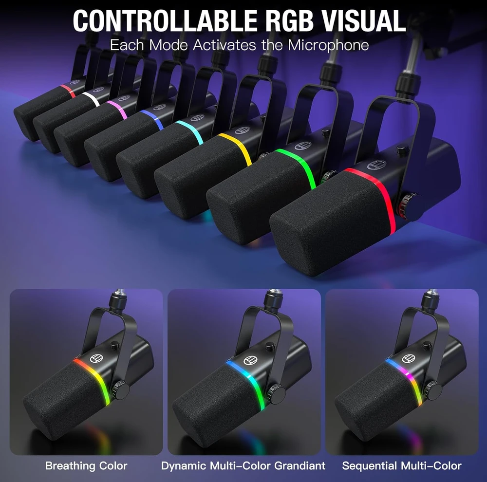 Zealsound dinaminis mikrofonas su USB ir XLR, RGB apšvietimu, 50 Hz–14 kHz, KD8S-EU