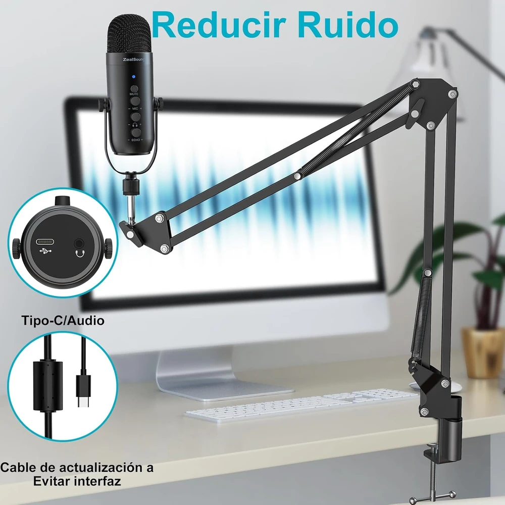 ZealSound stalinis USB mikrofono rinkinys su kardioidine kapsule ir reguliuojamu ištraukiamu laikikliu K66S