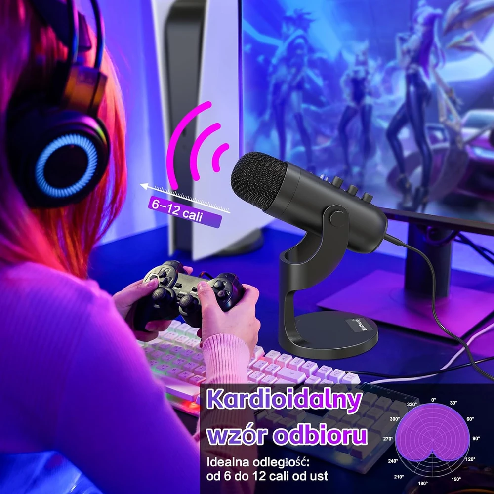 ZealSound USB kondensatorinis mikrofonas su Plug&Play, garsumo valdymu, ASMR įrašams ir podcast K66