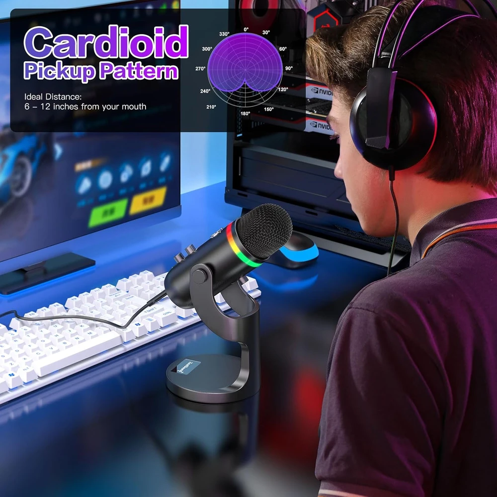 Zealsound USB kondensatorinis mikrofonas su RGB apšvietimu, ANC, Plug & Play, K66Pro-EU