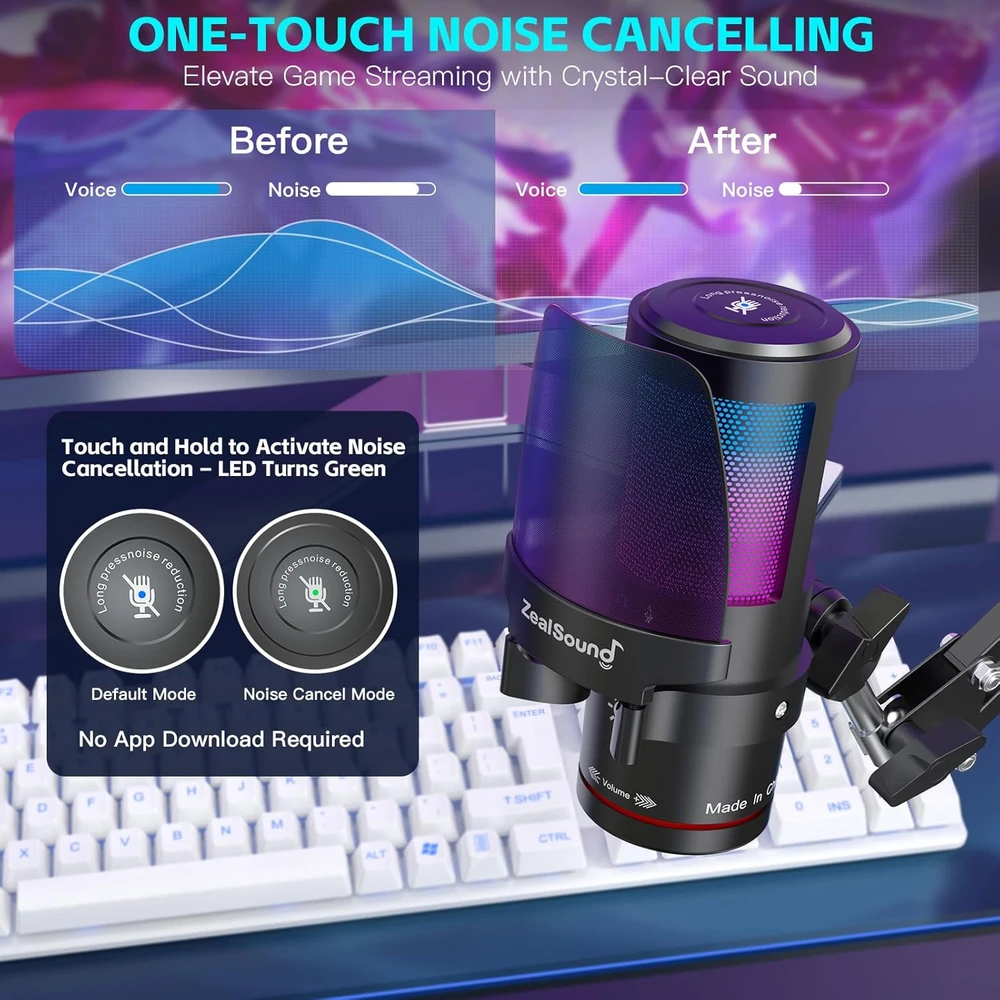 Zealsound USB mikrofonas su RGB apšvietimu, 192 kHz dažniu, vienakryptis, KM8S-EU