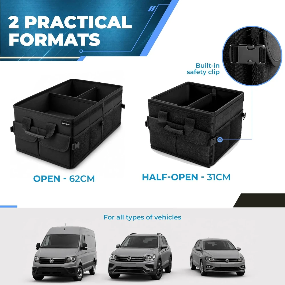 ZENAKIO sulankstomas automobilio bagažinės organizatorius su lipukais 62 × 25 × 25 cm ZK_CBO