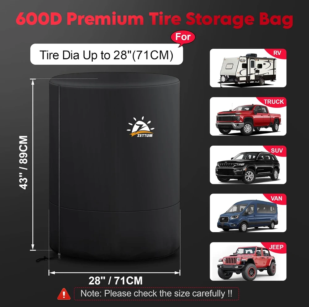 Zettum atsarginio rato uždangalas iš 600D PU poliesterio, iki 89 cm, TC-SG-PG-28-BLK