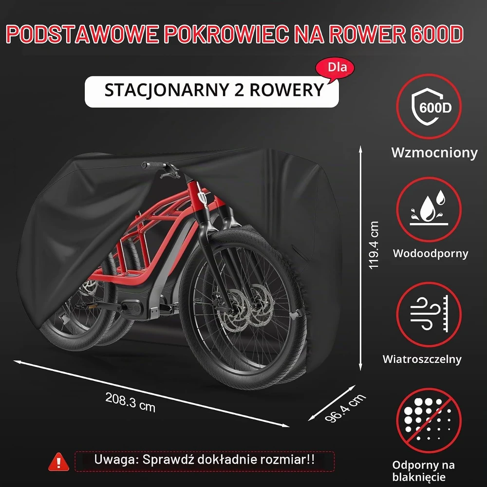 Zettum dviejų dviračių vandeniui atsparus 600D Oxford uždangalas BC-SB-2-BLK