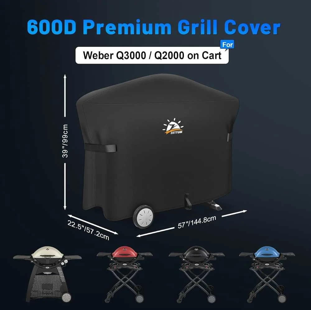 Zettum grilio uždangalas Weber Q2000/Q3000 serijai, 144x57x99 cm, poliuretano, juodas