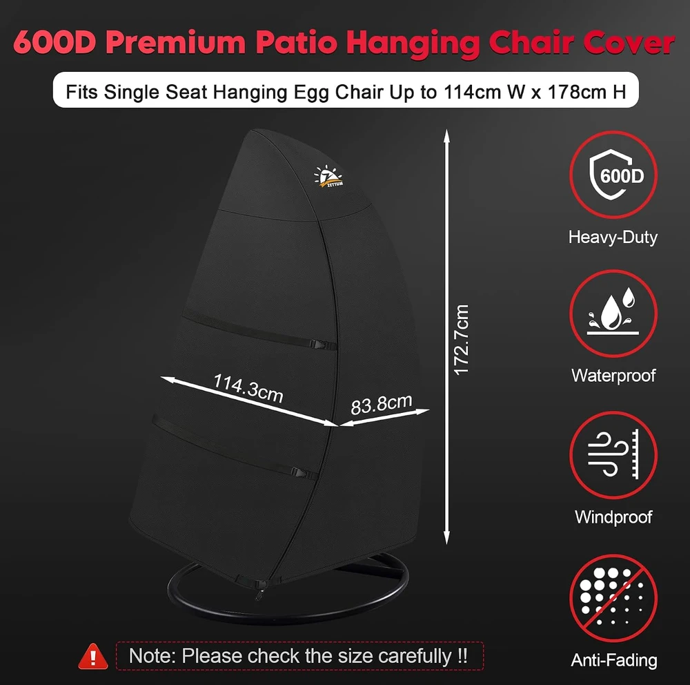 Zettum pakabinamo kiaušinio formos sodo fotelio uždangalas 114 x 84 x 173 cm OECC-SS-45-BLK