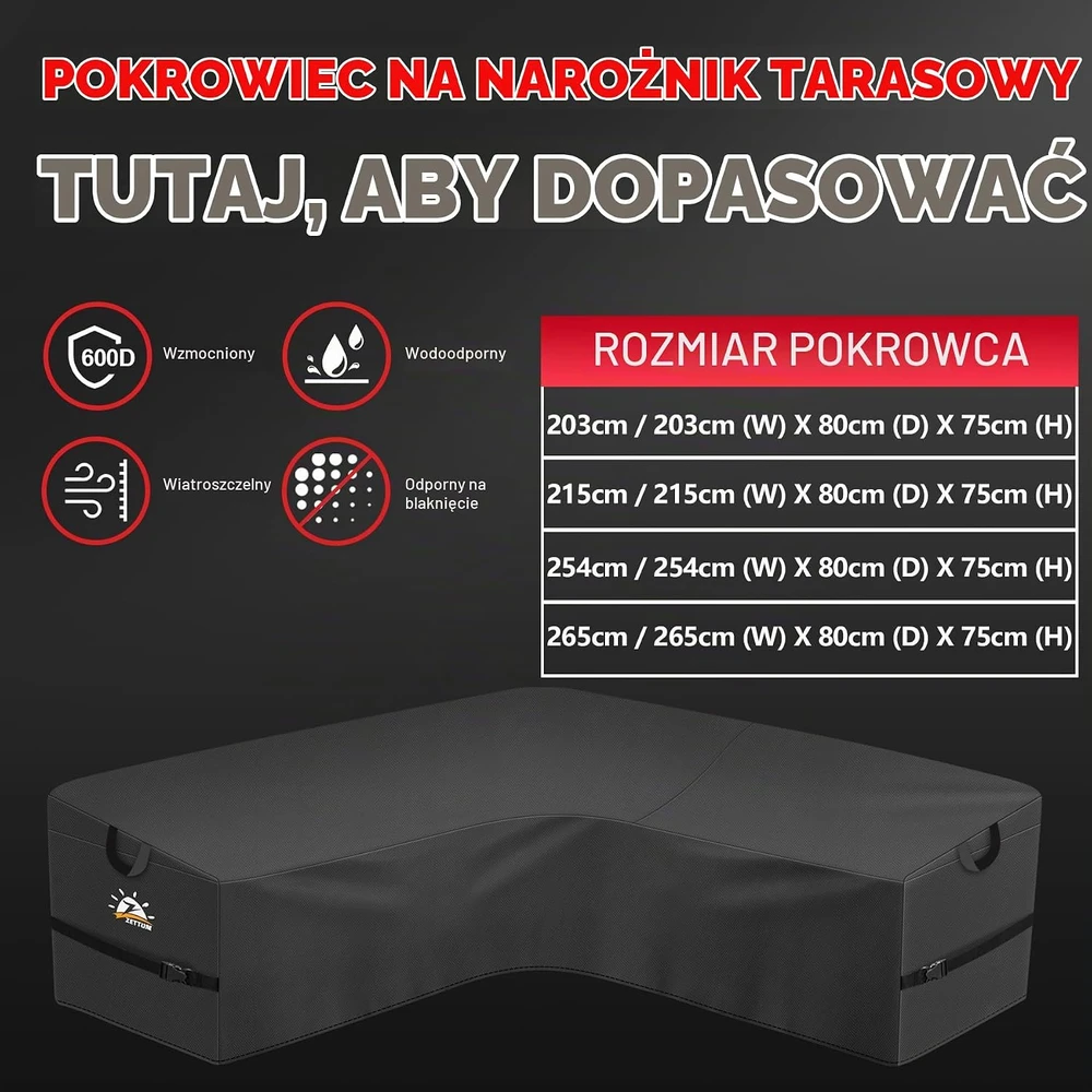 Zettum sodo kampinės sofos uždangalas 215 x 215 x 80 cm, Oxford 600D su PU danga, V-Form