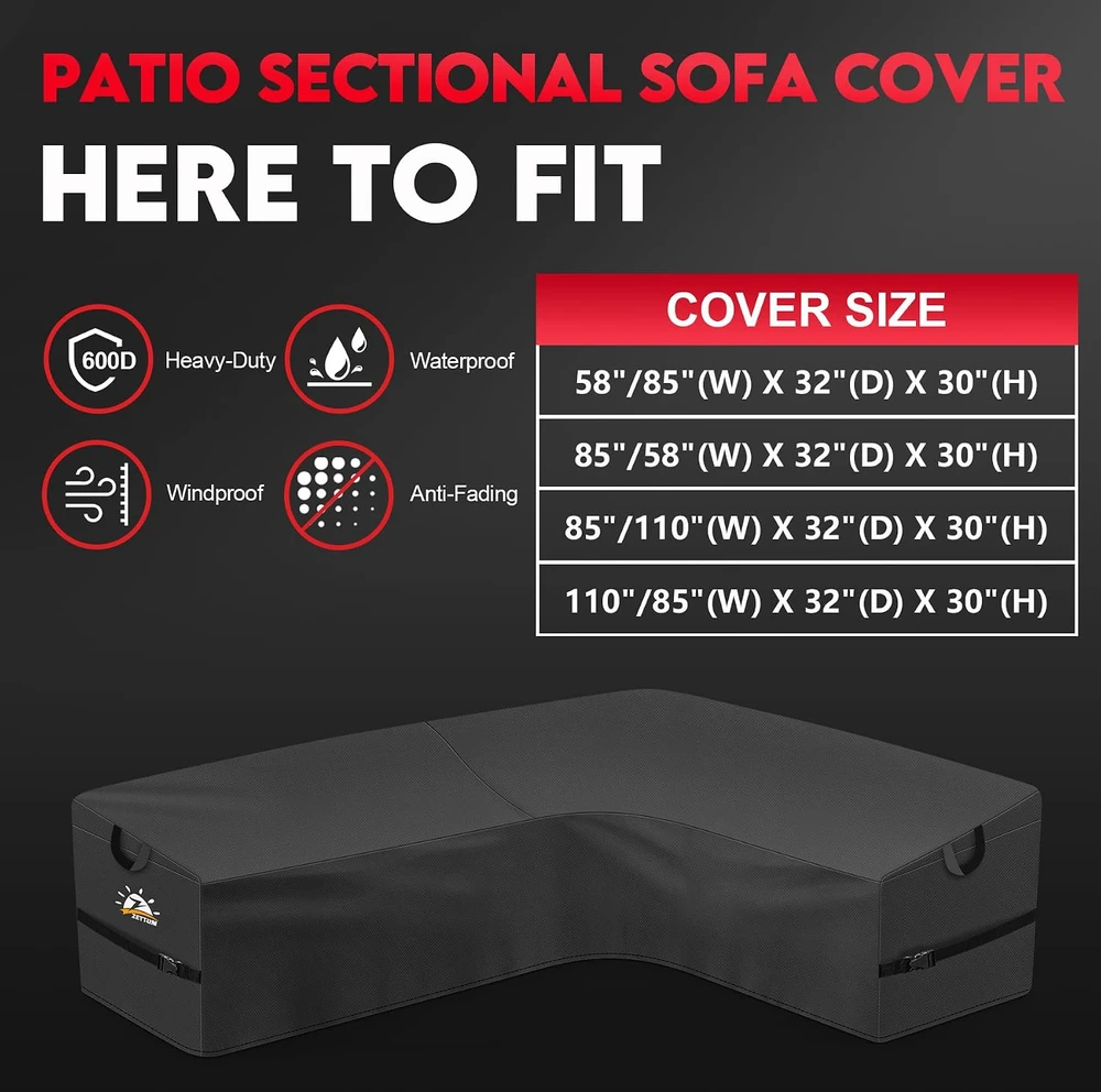 Zettum sodo kampinės sofos uždangalas Oxford 600D su PU danga, 280 x 215 x 80 cm, L-Form