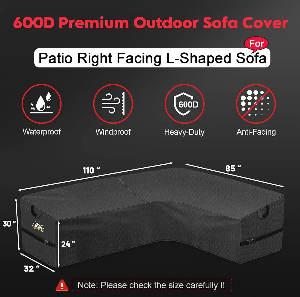 Zettum sodo kampinės sofos uždangalas Oxford 600D su PU danga, 280 x 215 x 80 cm, L-Form