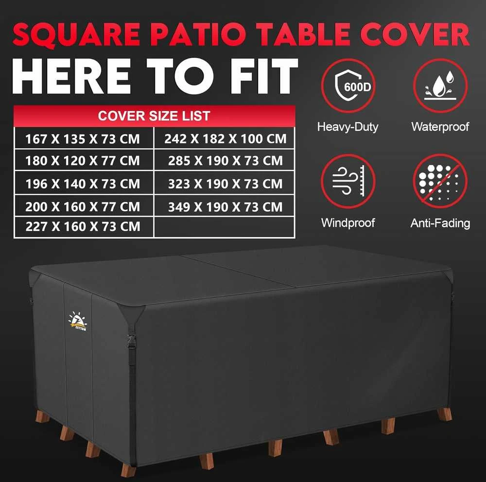 Zettum stačiakampis lauko baldų uždangalas 196x140x73 cm, atsparus vandeniui, 600D Oxford, PFC-RG-76-BLK