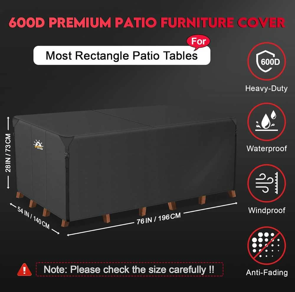 Zettum stačiakampis lauko baldų uždangalas 196x140x73 cm, atsparus vandeniui, 600D Oxford, PFC-RG-76-BLK