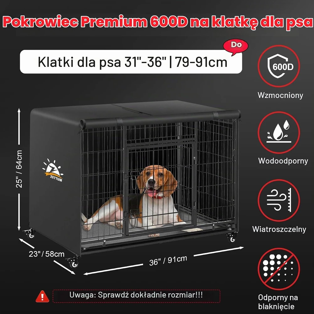 Zettum šunų narvo uždangalas 91 x 58 x 63 cm, Oxford 600D su PU danga, PC-D-36-BLK