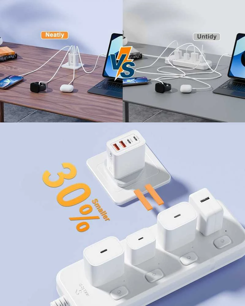 Zhiroad 40 W greita 4 portų sieninė USB-C ir USB-A įkroviklio stotelė (2 vnt., QC3.0/PD3.0, balta)