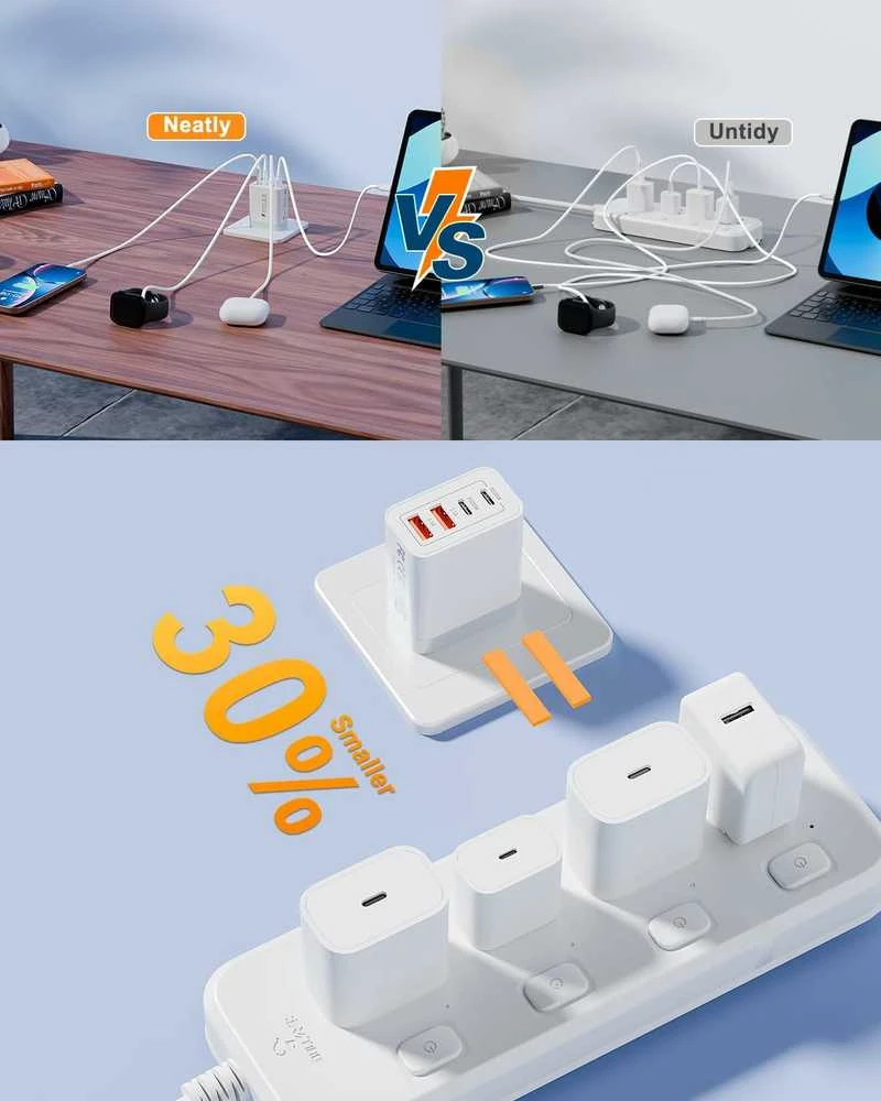 zhiroad 40W USB-C sieninis įkroviklis, 2x USB-C + 2x USB-A, greitas PD3.0, baltas