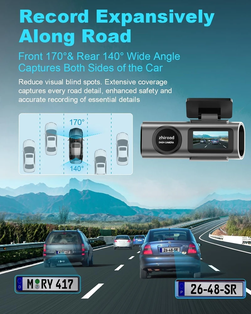 zhiroad automobilinis vaizdo registratorius 4K priekinė ir 1080p galinė kamera Wi-Fi Q20