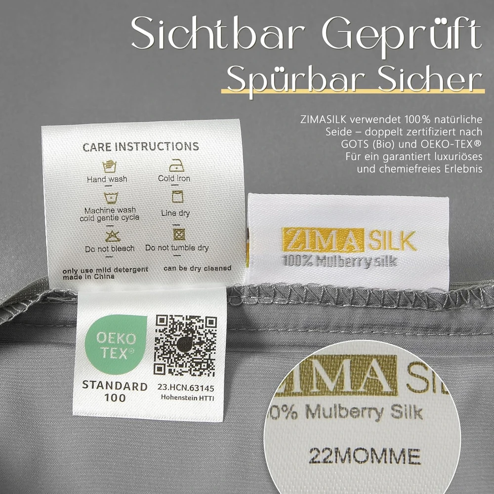 ZIMASILK šilkinė pagalvės užvalkalas, 100% morvų šilkas, 22 momme, 40x80 cm, sidabro pilka