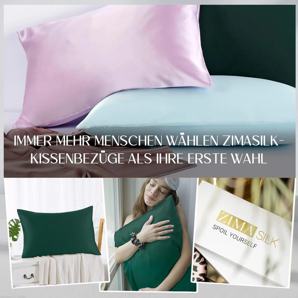 ZIMASILK šilkinė pagalvės užvalkalas, 100% mulberio šilkas, 40 x 80 cm, 19 momme, su užtrauktuku, juodai žalias