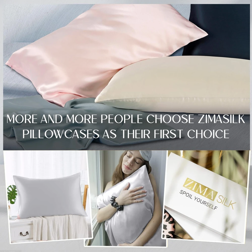 ZIMASILK šilkinė pagalvės užvalkalas iš 100% morušo šilko, 19 Momme, 50x75 cm, šviesiai pilkas