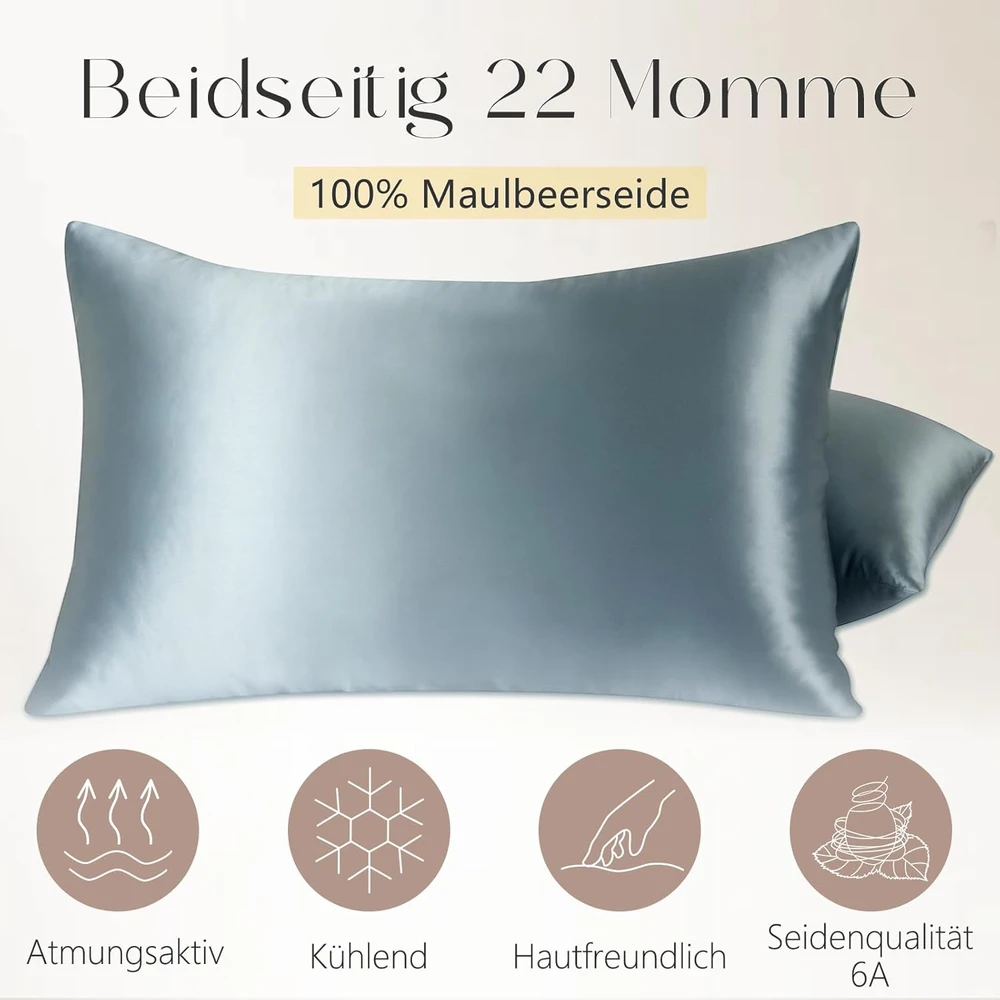 ZIMASILK šilkinis pagalvės užvalkalas 40x60 cm, 22 momme mulberio šilkas, mėlynas, DE-P-22-4060-BlueHaze