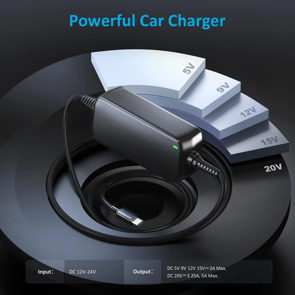 Zolt automobilinis USB-C įkroviklis 100 W 12–24 V nešiojamiesiems kompiuteriams ir telefonams