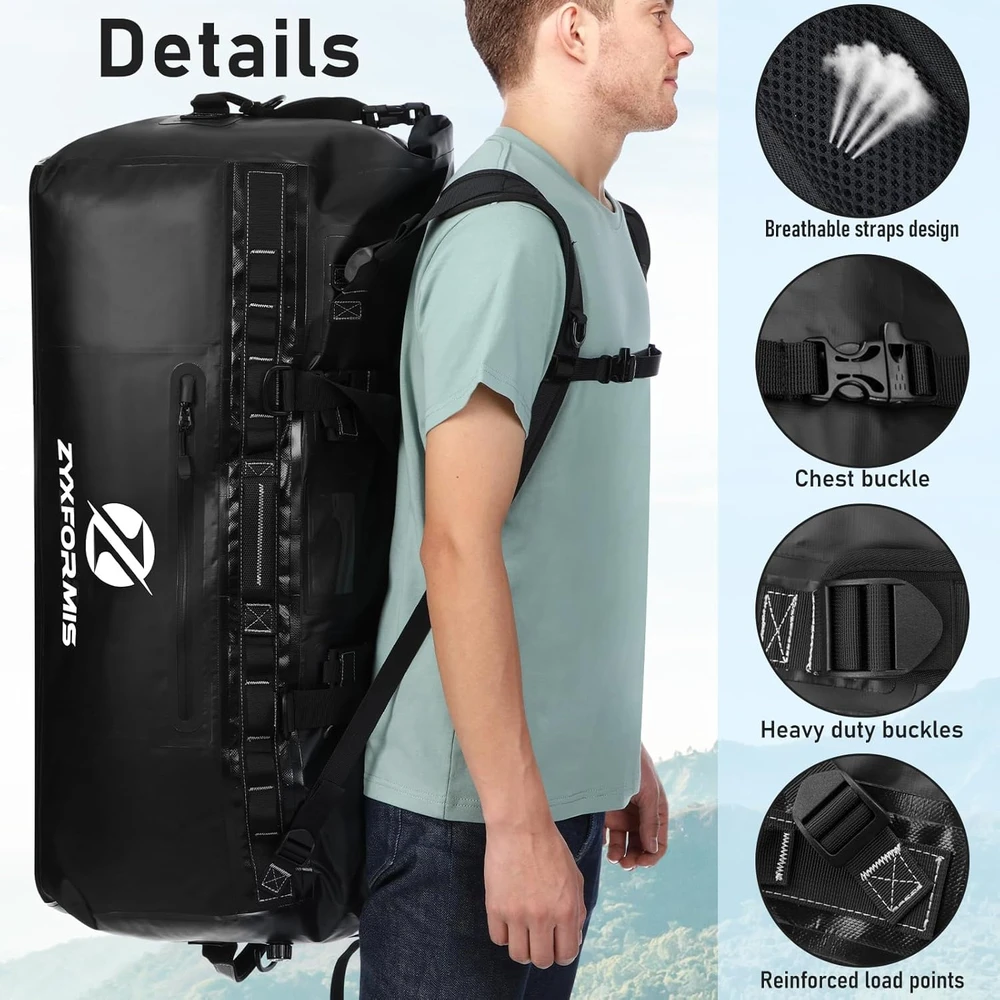 Kelioninis Zyxformis vandeniui atspari kelioninė kuprinė 160 L, PVC, juoda, ZW01-160L