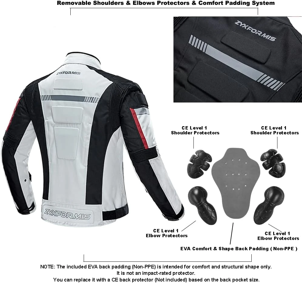 Zyxformis vyriška moto striukė, atspari vandeniui ir vėjui, ilgos rankovės, balta, ZY07-Baltas-XL