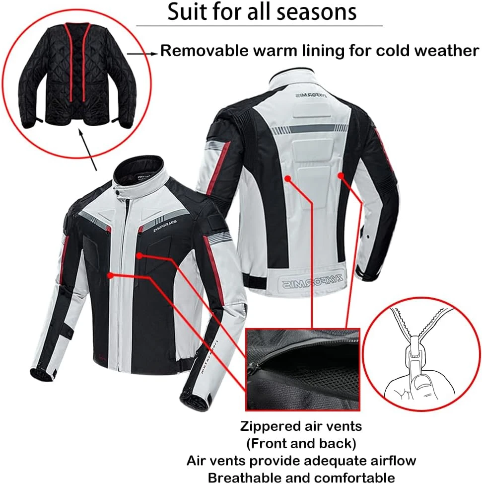 Zyxformis vyriška moto striukė, atspari vandeniui ir vėjui, ilgos rankovės, balta, ZY07-Baltas-XL