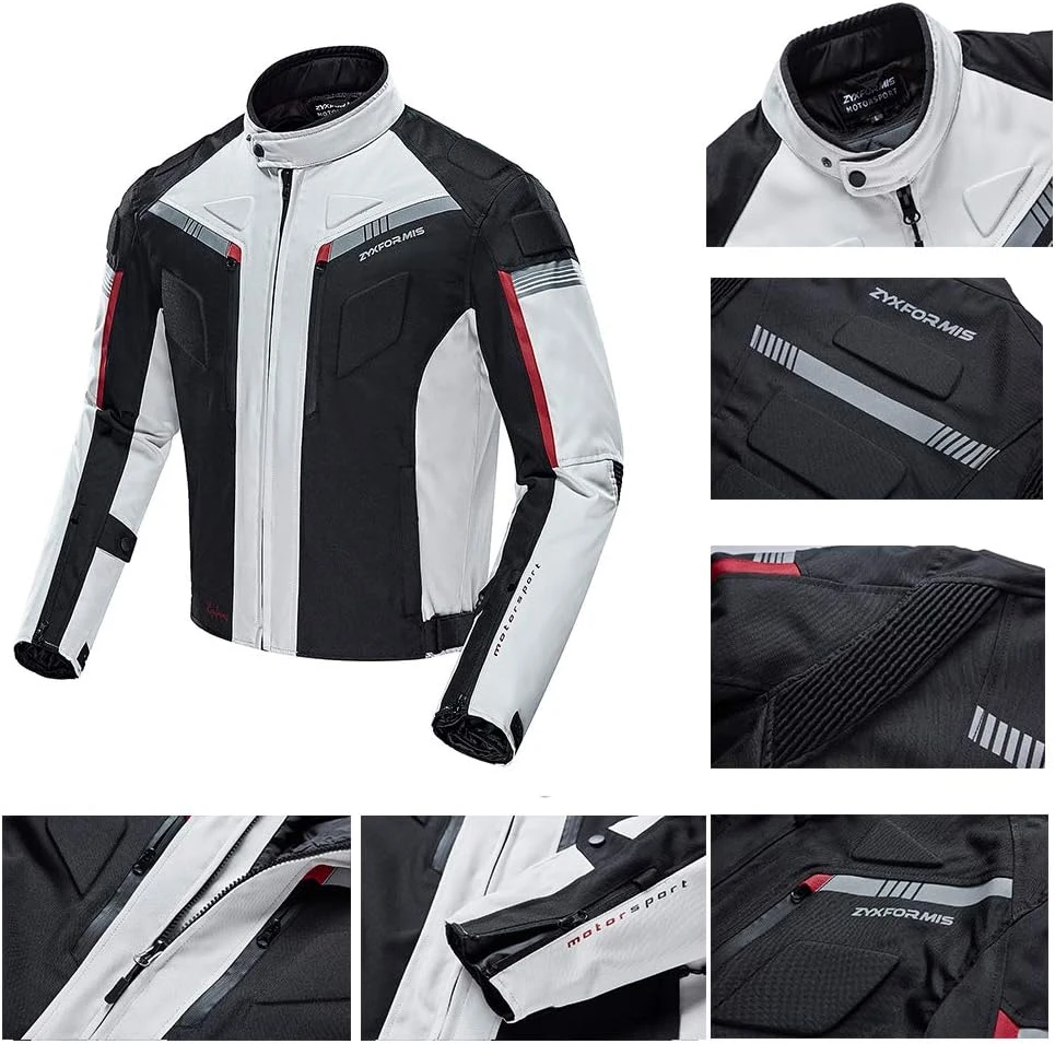Zyxformis vyriška moto striukė, atspari vandeniui ir vėjui, ilgos rankovės, balta, ZY07-Baltas-XL
