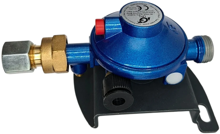 30 mbar dujų slėgio reguliatorius M20×1,5 – 8 mm, sieninis montavimas kemperiams ir valtims