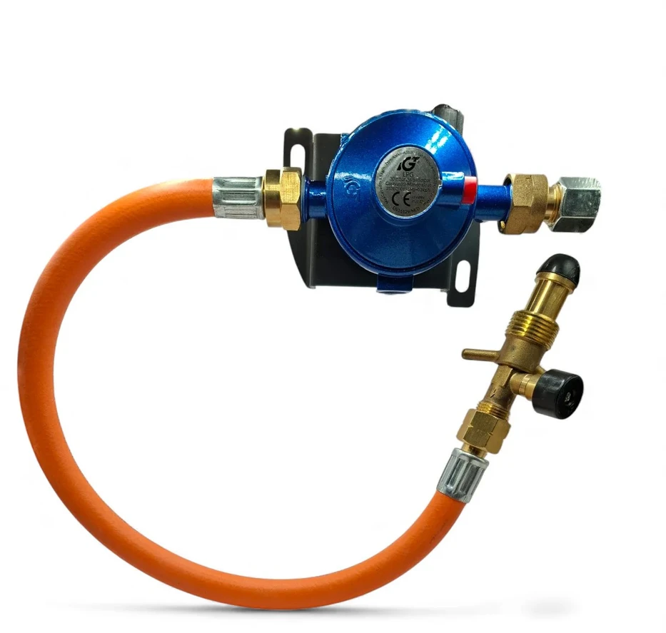 30 mbar LPG dujų slėgio reguliatoriaus komplektas su 450 mm POL–W20 aukšto slėgio žarna