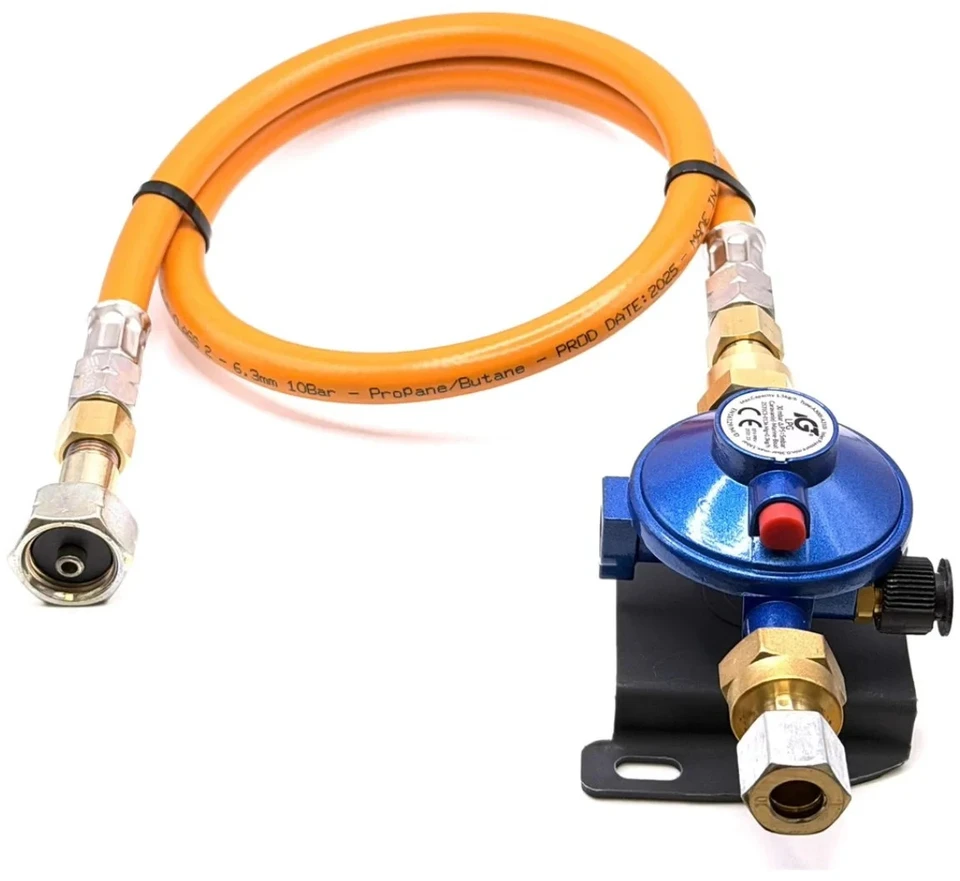 30 mbar LPG dujų slėgio reguliatorius su 80 cm aukšto slėgio žarna W20 RH × 20 mm LH (M20×1,5) kemperiams ir valtims