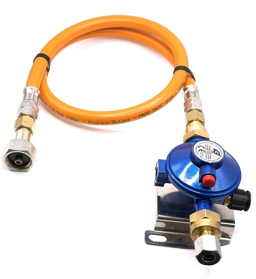 30 mbar LPG dujų slėgio reguliatorius su 80 cm aukšto slėgio žarna W20 RH × 20 mm LH kemperiams ir valtims