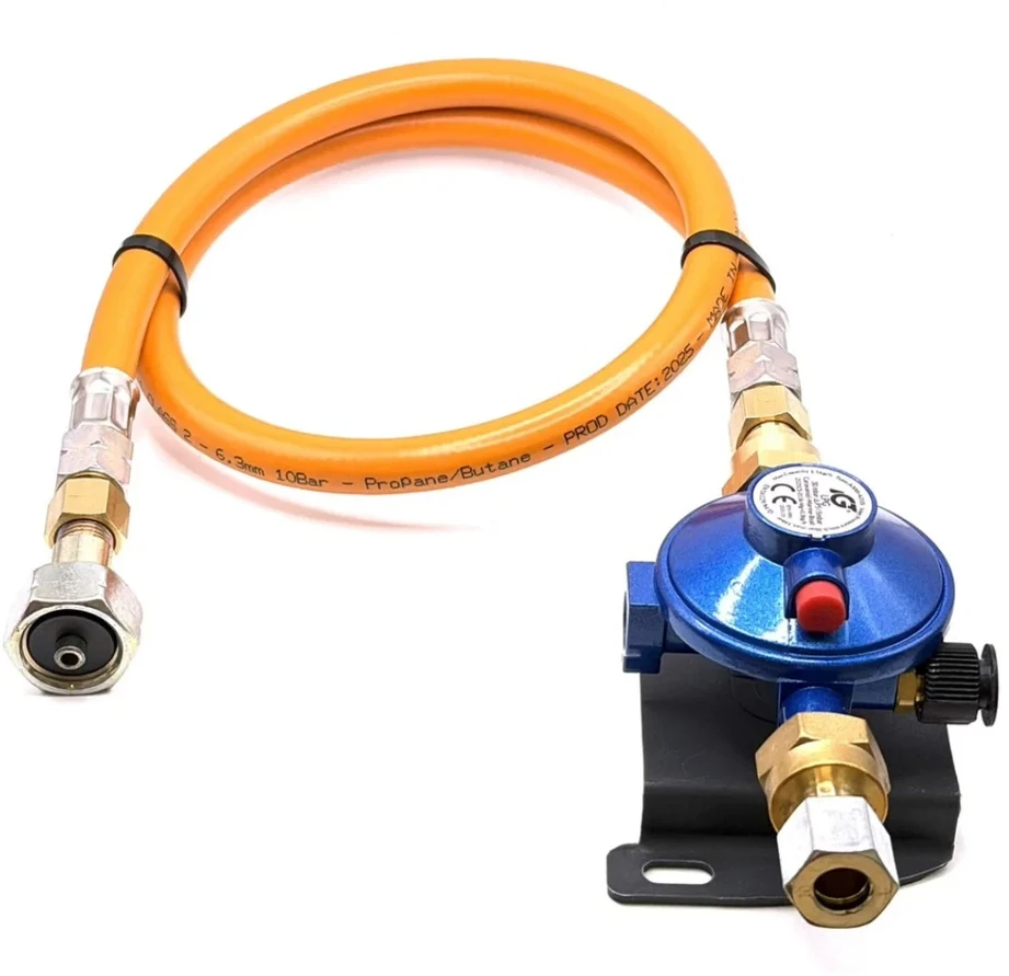 30 mbar LPG dujų slėgio reguliatorius su 80 cm aukšto slėgio žarna W20 RH × 20 mm LH (M20×1,5) kemperiams ir valtims