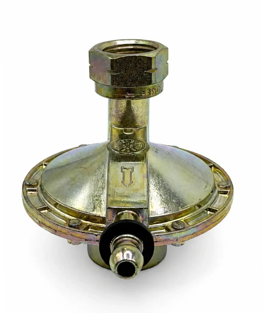 Butano dujų slėgio reguliatorius 29 mbar, 1,0kg/h, 21,8 mm LH vertikalus, 8 mm žarnai