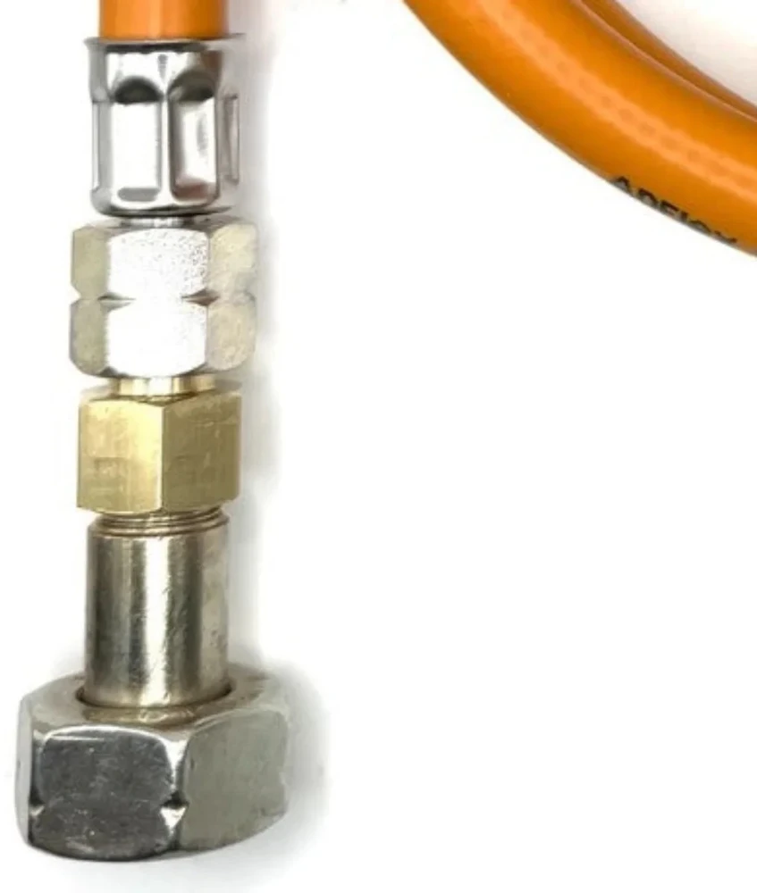 LPG aukšto slėgio dujų žarna 1,5 m su 27 mm Clip-On adapteriu ir Campingaz 901 / 904 / 907 jungtimi