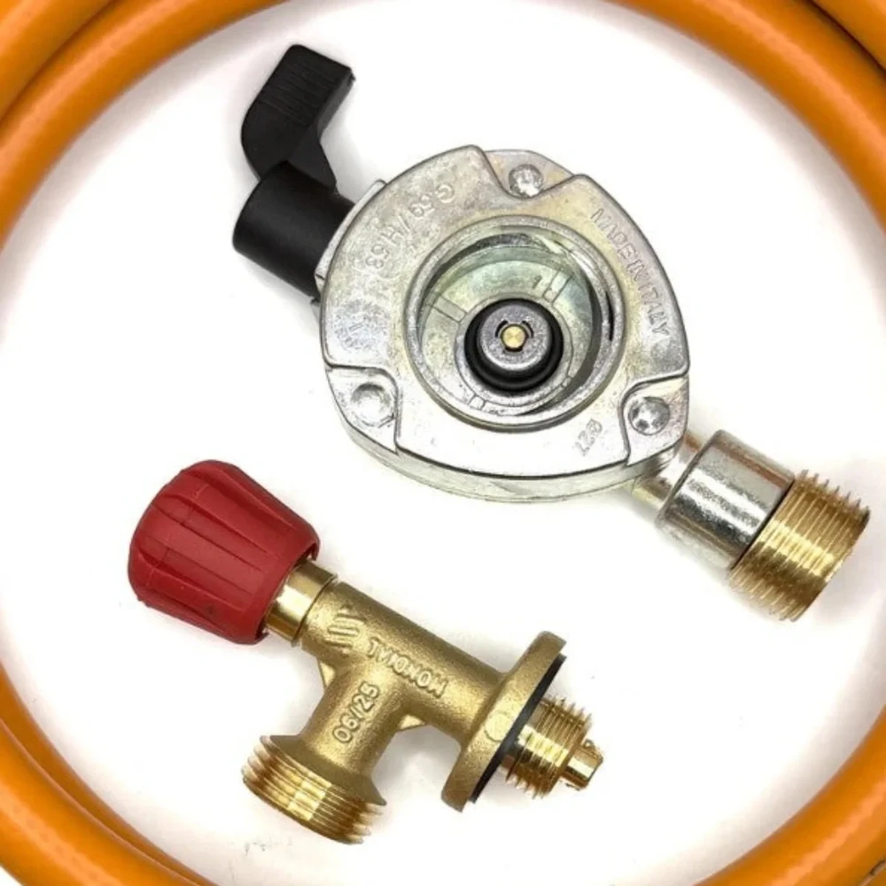LPG aukšto slėgio dujų žarna 1,5 m su 27 mm Clip-On adapteriu ir Campingaz 901 / 904 / 907 jungtimi