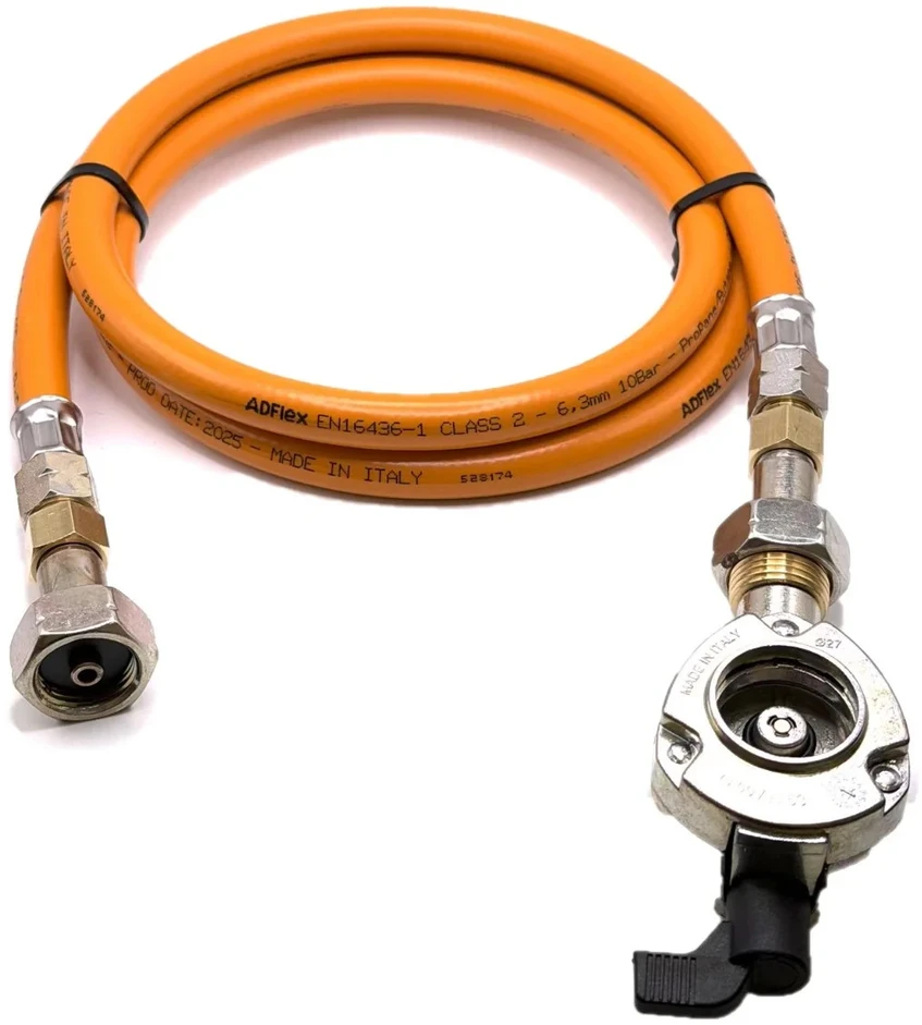 LPG aukšto slėgio dujų žarna 1,5 m su 27 mm Clip-On adapteriu, 21,8 mm LH