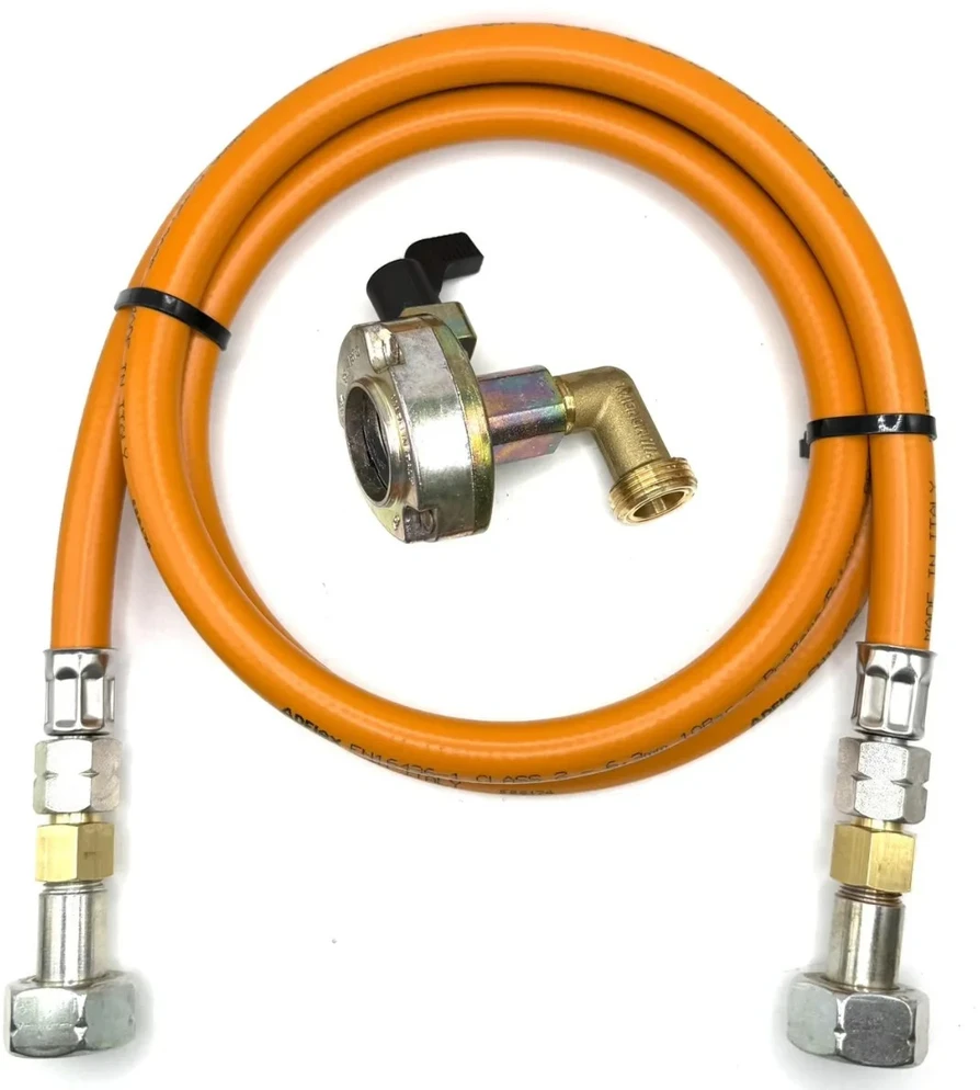 LPG aukšto slėgio dujų žarna 1,5 m su 27 mm kampiniu Clip-On adapteriu, 21,8 mm LH