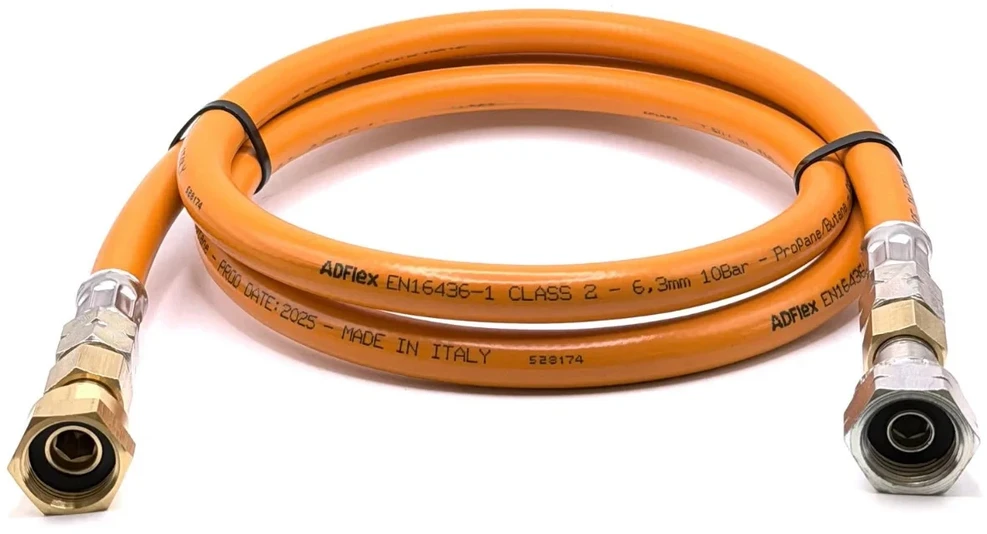 LPG aukšto slėgio dujų žarna 1,5 m W20 RH × 20 mm LH, skirta Italijos ir Graikijos dujų balionams