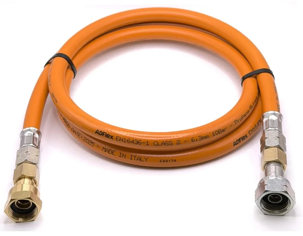 LPG aukšto slėgio dujų žarna 1,5 m W20 RH × 20 mm LH, skirta Italijos ir Graikijos dujų balionams