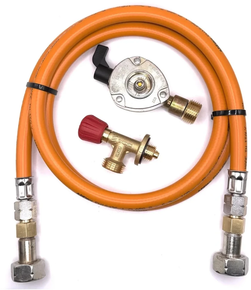 LPG aukšto slėgio dujų žarna 80 cm su 22 mm Clip-On adapteriu ir Campingaz 901 / 904 / 907 jungtimi